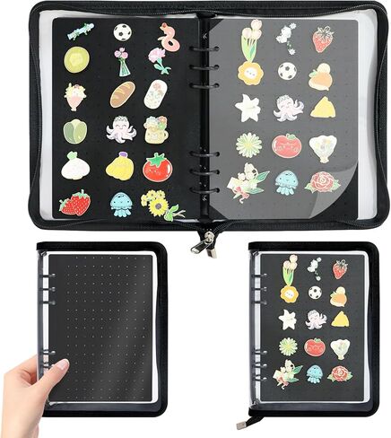 مينا دبوس الكتب كتاب الدبوس مجموعة الموثق كتاب تداول مع لوحات العرض 8 صفحات A5 Brooch PIN التخزين ألبوم الموثق لجامع السفر (أسود) in Kuwait