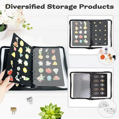 مينا دبوس الكتب كتاب الدبوس مجموعة الموثق كتاب تداول مع لوحات العرض 8 صفحات A5 Brooch PIN التخزين ألبوم الموثق لجامع السفر (أسود) in Kuwait