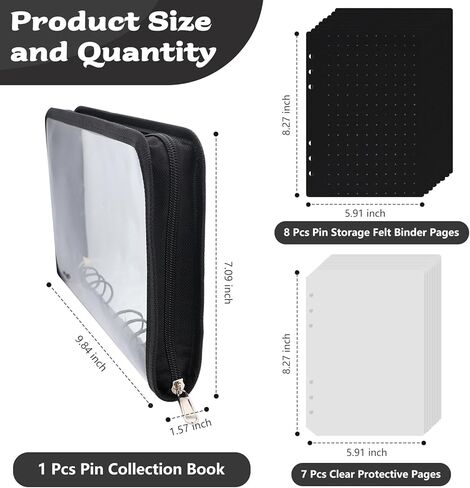 مينا دبوس الكتب كتاب الدبوس مجموعة الموثق كتاب تداول مع لوحات العرض 8 صفحات A5 Brooch PIN التخزين ألبوم الموثق لجامع السفر (أسود) in Kuwait