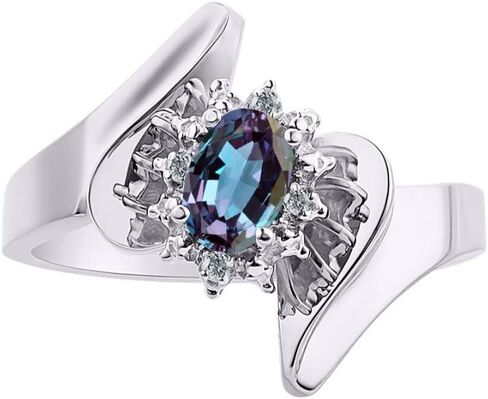 Rylos Floral Designer Ring with 6X4MM Oval Gemstone & Sparkling Diamonds in Sterling Silver- Birthstone Jewelry for Women - Available in Sizes 5 to 10 Embrace Elegance! in Kuwait