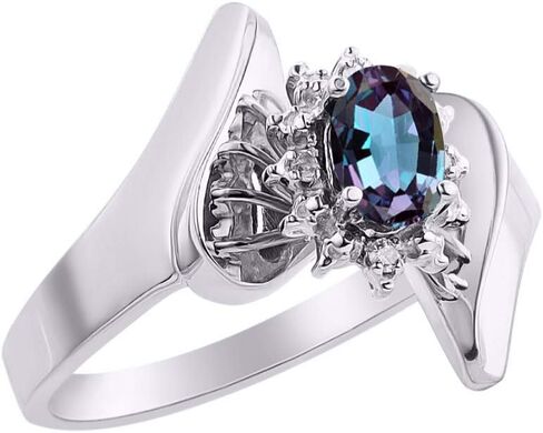 Rylos Floral Designer Ring with 6X4MM Oval Gemstone & Sparkling Diamonds in Sterling Silver- Birthstone Jewelry for Women - Available in Sizes 5 to 10 Embrace Elegance! in Kuwait