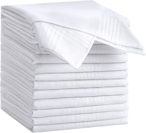 12 Pack Handkerchiefs for men, 100% Soft Cotton 16x16 Inch Men's Handkerchiefs, White Classic Pocket Hankies in Kuwait
