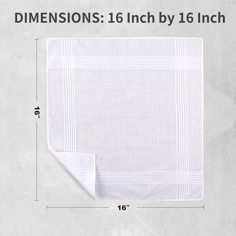 12 Pack Handkerchiefs for men, 100% Soft Cotton 16x16 Inch Men's Handkerchiefs, White Classic Pocket Hankies in Kuwait