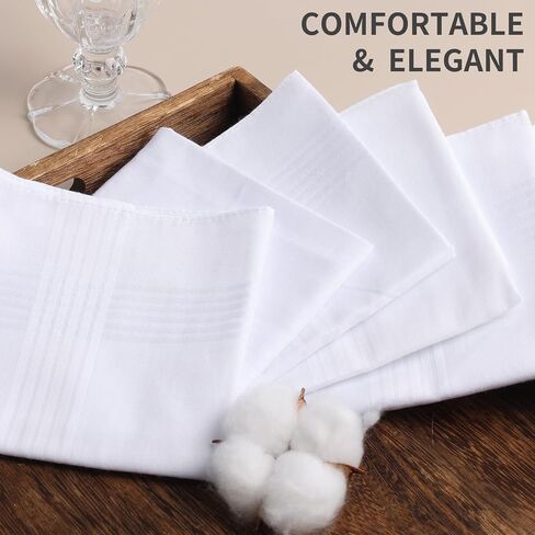 12 Pack Handkerchiefs for men, 100% Soft Cotton 16x16 Inch Men's Handkerchiefs, White Classic Pocket Hankies in Kuwait
