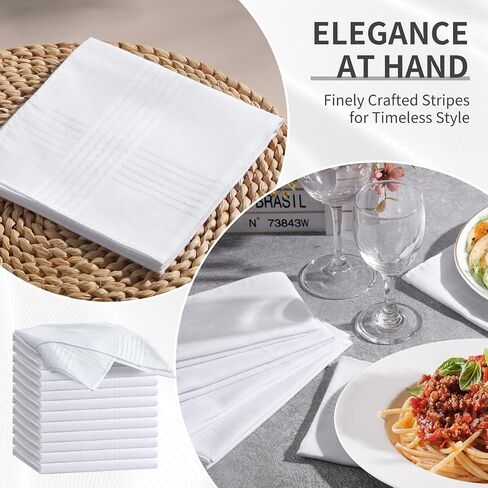 12 Pack Handkerchiefs for men, 100% Soft Cotton 16x16 Inch Men's Handkerchiefs, White Classic Pocket Hankies in Kuwait
