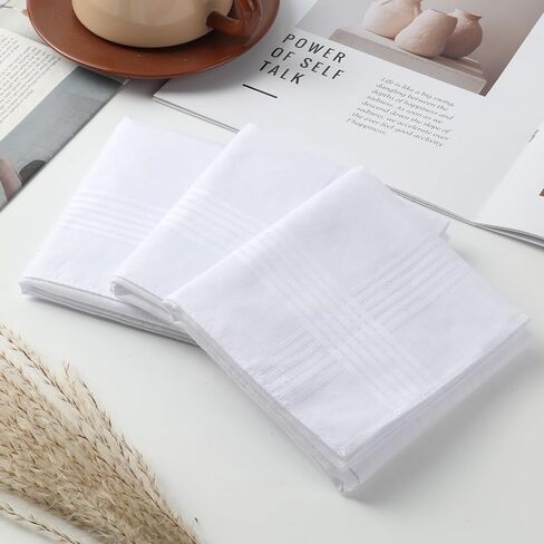 12 Pack Handkerchiefs for men, 100% Soft Cotton 16x16 Inch Men's Handkerchiefs, White Classic Pocket Hankies in Kuwait