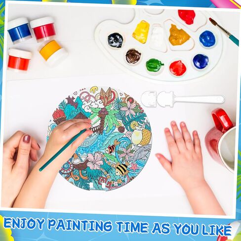 Geelin 24 Pcs Summer Theme Round Handheld Fans Set Hand DIY Painting Including Paper Fans and Plastic Handle Beach Pattern Style for Lula Party Favors Church Women Men Decoration Outdoor Games in Saudi Arabia
