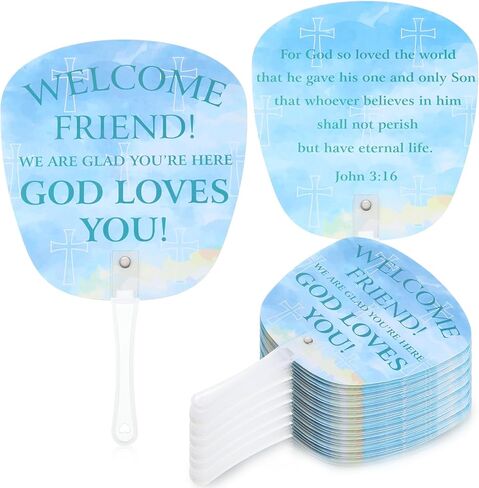 Geelin 50 Pcs Welcome to Our Church Fan Bulk Christian John 3: 16 Plastic Handheld Welcome Friend Summer Plastic Fan for Church Services Outdoor Worship Services Bible Party Decorations Gifts in Saudi Arabia