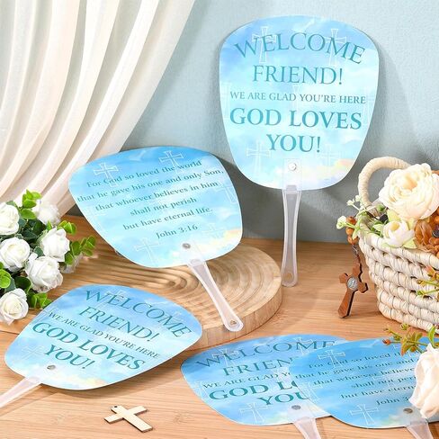 Geelin 50 Pcs Welcome to Our Church Fan Bulk Christian John 3: 16 Plastic Handheld Welcome Friend Summer Plastic Fan for Church Services Outdoor Worship Services Bible Party Decorations Gifts in Saudi Arabia