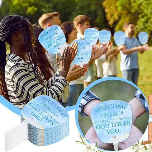 Geelin 50 Pcs Welcome to Our Church Fan Bulk Christian John 3: 16 Plastic Handheld Welcome Friend Summer Plastic Fan for Church Services Outdoor Worship Services Bible Party Decorations Gifts in Saudi Arabia
