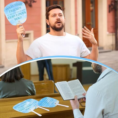 Geelin 50 Pcs Welcome to Our Church Fan Bulk Christian John 3: 16 Plastic Handheld Welcome Friend Summer Plastic Fan for Church Services Outdoor Worship Services Bible Party Decorations Gifts in Saudi Arabia