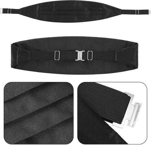 Men‘s Cumberbund and Bow Tie Set, Adjustable Satin Cummerbund Black with Pocket Squares Bow Ties for Men, Solid Color Elegant Tuxedo 3-Pieces Set for Formal Events in Saudi Arabia