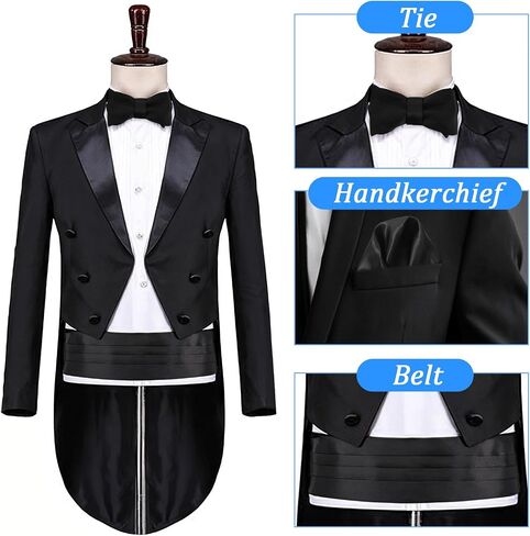 Men‘s Cumberbund and Bow Tie Set, Adjustable Satin Cummerbund Black with Pocket Squares Bow Ties for Men, Solid Color Elegant Tuxedo 3-Pieces Set for Formal Events in Saudi Arabia
