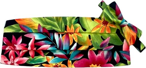 طباعة الأزهار الاستوائية Cummerbund و Bow Tie Tie ، تصميم حديقة هاواي ، اللون البرتقالي الخضراء ، ملحقات الزفاف الرسمية in Saudi Arabia