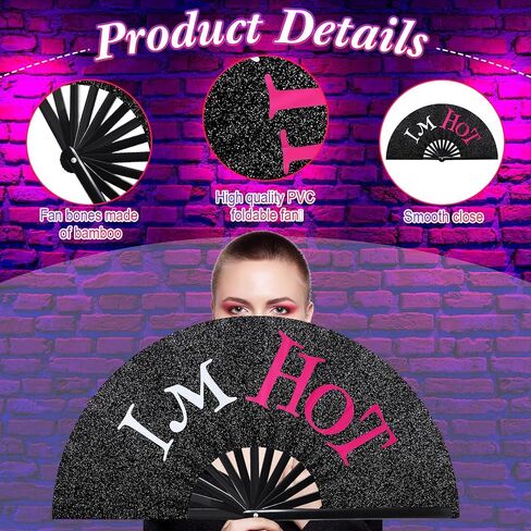 Large Rave Fan UV Glow Hand Fan with Holster for Men/women, Disco Party Favor for Edm Music Festival Club Rave Accessories(Cool Style) in Saudi Arabia