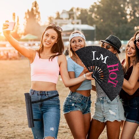 Large Rave Fan UV Glow Hand Fan with Holster for Men/women, Disco Party Favor for Edm Music Festival Club Rave Accessories(Cool Style) in Saudi Arabia