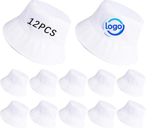 12 PCS White Bucket Hats to tie dye Sublimation Blank Bucket Hat Bulk Double Sided Wearable for Men and Women Suitable for Summer Beach Outdoor Camping Solid Color Hand Painted Sun Cap in Kuwait