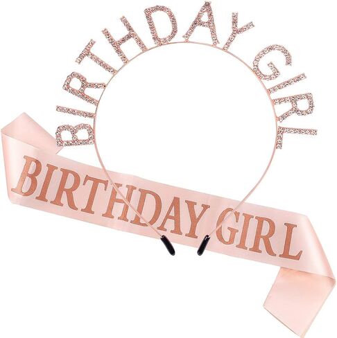 AOPRIE Birthday Girl Crown for Women with Sash Rose Gold Tiara for Women Headband Princess Crown Rhinestone Happy Birthday Accessories in Saudi Arabia