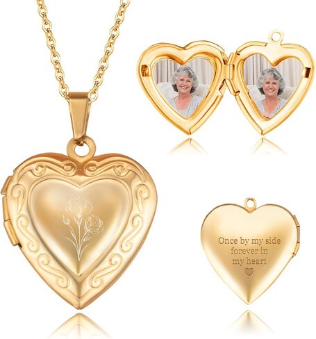 EasyCosy مخصص مخصص قلادة Locket للنساء ، قلادة قلب من الفولاذ المقاوم للصدأ تحمل الصور ، سلسلة 20 بوصة ، هدية قلادة صور مخصصة لصديقة ، زوجة ، أمي ، الجدة in Saudi Arabia