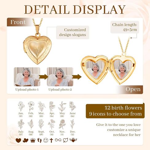 EasyCosy مخصص مخصص قلادة Locket للنساء ، قلادة قلب من الفولاذ المقاوم للصدأ تحمل الصور ، سلسلة 20 بوصة ، هدية قلادة صور مخصصة لصديقة ، زوجة ، أمي ، الجدة in Saudi Arabia