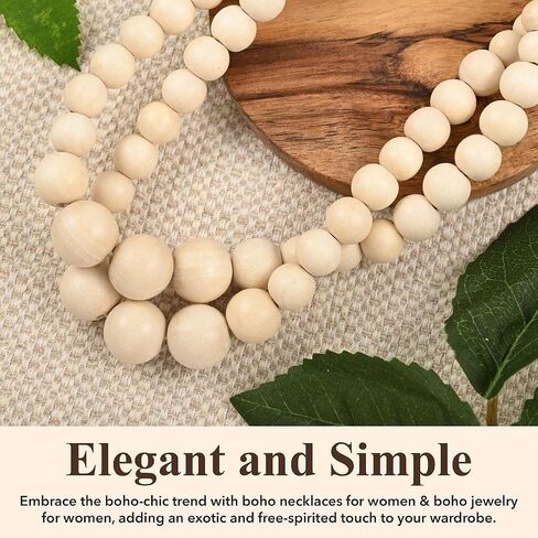 Shop LC Wood Mix Stainless Steel Double Row Beaded Necklace for Women Jewelry Size 18" Birthday Gifts for Women in Saudi Arabia