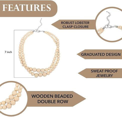 Shop LC Wood Mix Stainless Steel Double Row Beaded Necklace for Women Jewelry Size 18" Birthday Gifts for Women in Saudi Arabia