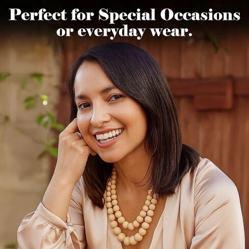 Shop LC Wood Mix Stainless Steel Double Row Beaded Necklace for Women Jewelry Size 18" Birthday Gifts for Women in Saudi Arabia