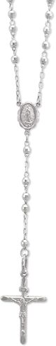 14K Gold Rosary Chain Necklace - Nice Shiny Tricolor White Yellow Pendant Flawless Jewelry Gift for Women and Men - Available 16 to 24 Inches Length - 2.5MM Wide in Saudi Arabia