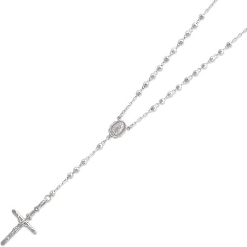 14K Gold Rosary Chain Necklace - Nice Shiny Tricolor White Yellow Pendant Flawless Jewelry Gift for Women and Men - Available 16 to 24 Inches Length - 2.5MM Wide in Saudi Arabia