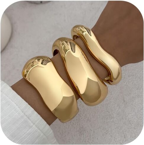 Chunky Gold Bangle Bracelets for Women Trendy Silver Irregular Statement Cuff Bracelets Stack Wide Wire Minimalist Fashion Jewelry in Kuwait