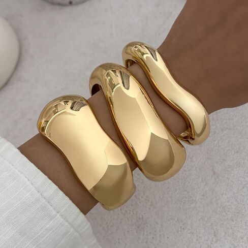 Chunky Gold Bangle Bracelets for Women Trendy Silver Irregular Statement Cuff Bracelets Stack Wide Wire Minimalist Fashion Jewelry in Kuwait