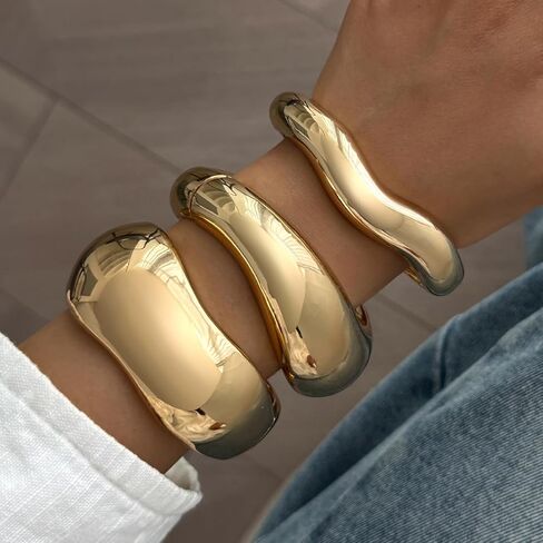 Chunky Gold Bangle Bracelets for Women Trendy Silver Irregular Statement Cuff Bracelets Stack Wide Wire Minimalist Fashion Jewelry in Kuwait