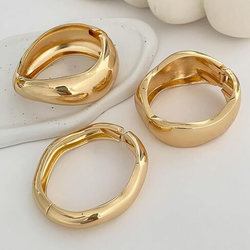 Chunky Gold Bangle Bracelets for Women Trendy Silver Irregular Statement Cuff Bracelets Stack Wide Wire Minimalist Fashion Jewelry in Kuwait