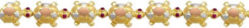 14K Tricolor Gold Fancy 11 Turtle Bracelet – Nice Red CZ Women Fancy jewelry Gift – Size 7 Inches in Saudi Arabia