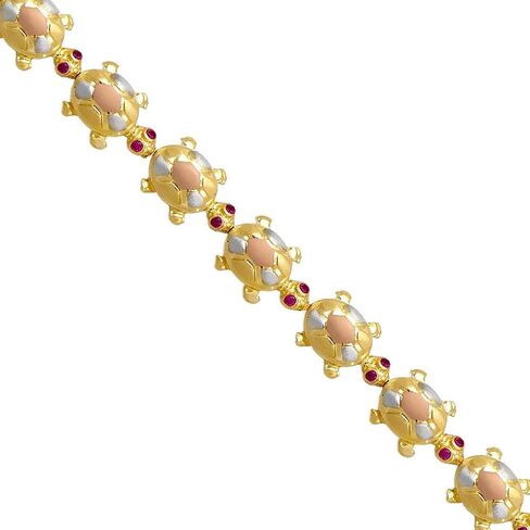 14K Tricolor Gold Fancy 11 Turtle Bracelet – Nice Red CZ Women Fancy jewelry Gift – Size 7 Inches in Saudi Arabia