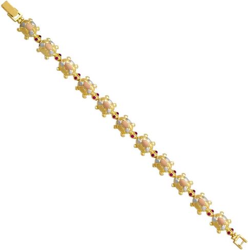 14K Tricolor Gold Fancy 11 Turtle Bracelet – Nice Red CZ Women Fancy jewelry Gift – Size 7 Inches in Saudi Arabia