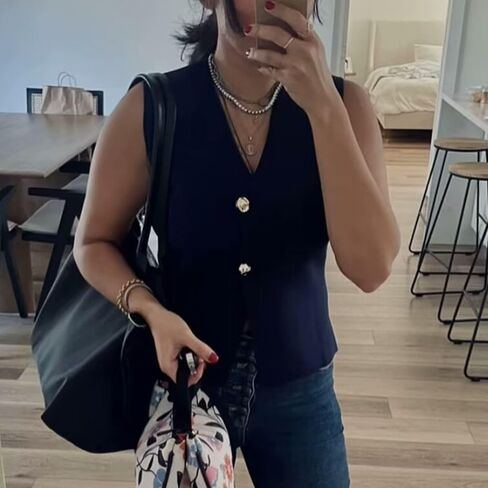 FindThy Women’s Cropped Knit Vest V Neck Button Up Solid Color Sleeveless Gilet Tank Tops in Saudi Arabia