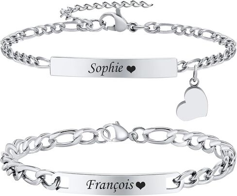 Personalized Matching Bracelet for Couple - Free Engraving Custom Couples Bracelets,Hypoallergenic Adjustable Stainless Steel Long Distance Relationship Jewelry,Promise Bracelet Gifts for Him and Her in Kuwait