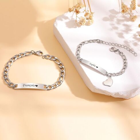 Personalized Matching Bracelet for Couple - Free Engraving Custom Couples Bracelets,Hypoallergenic Adjustable Stainless Steel Long Distance Relationship Jewelry,Promise Bracelet Gifts for Him and Her in Kuwait