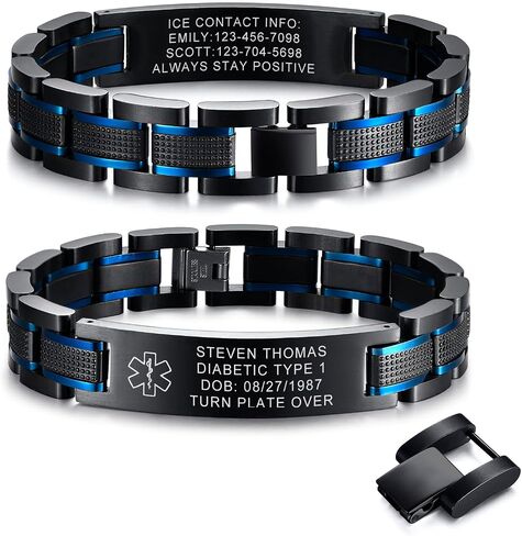 Gamtic Medical Alert Bracelets for Men Customizable, Stainless Steel Watch Band Medic Emergency ID Bracelet, Waterproof Personalized Life Alert Bracelet Products for Women Men Elderly in Saudi Arabia