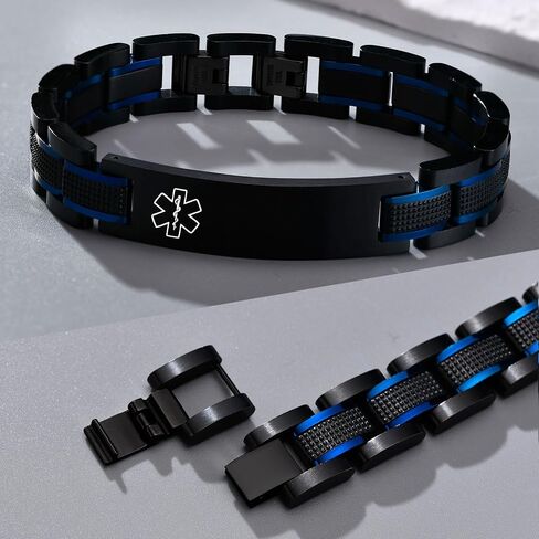 Gamtic Medical Alert Bracelets for Men Customizable, Stainless Steel Watch Band Medic Emergency ID Bracelet, Waterproof Personalized Life Alert Bracelet Products for Women Men Elderly in Saudi Arabia