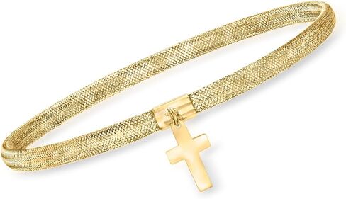 Ross-Simons Italian 14kt Yellow Gold Cross Charm Mesh Bracelet in Saudi Arabia