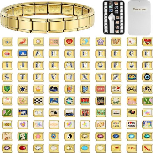Custom Italian Charm Bracelet Gold - 6.75" Stainless Steel Modular Link with Tool, Personalized with 10 Charms - Classic Gold for Women & Men, DIY Gift in Saudi Arabia