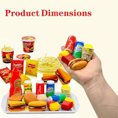 Pretend Play Kitchen Food Set for Kids Hamburger Fries Noodles Drink with Tray Playset,Play House Kitchen Accessories Role Toys Birthday Gifts for Boys Girls 3 4 5 Yrs (31Pcs Hamburger Chips) in Kuwait