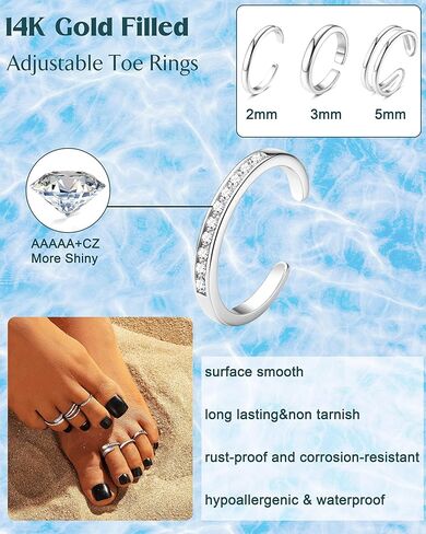 Besteel Toe Rings for Women 14K Gold Filled Simple Hug CZ Triple Open Band Rings Trendy Silver Gold Adjustable Toe Rings Summer Beach Foot Jewelry for Women in Saudi Arabia