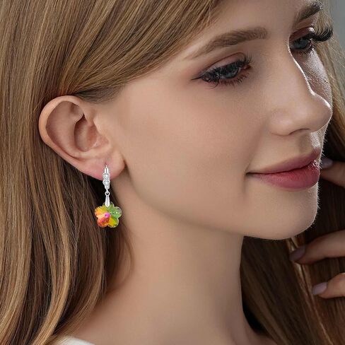 EVEVIC Trendy Austrian Crystal Flower Drop Leverback Earrings for Women 14k White Gold Plated Huggie Earring Hypoallergenic Jewelry Gift in Saudi Arabia