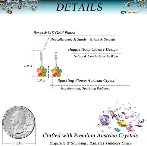 EVEVIC Trendy Austrian Crystal Flower Drop Leverback Earrings for Women 14k White Gold Plated Huggie Earring Hypoallergenic Jewelry Gift in Saudi Arabia