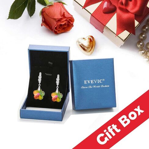 EVEVIC Trendy Austrian Crystal Flower Drop Leverback Earrings for Women 14k White Gold Plated Huggie Earring Hypoallergenic Jewelry Gift in Saudi Arabia