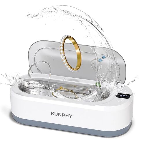 Upgraded KUNPHY Ultrasonic Jewelry Cleaner with 50ml Solution, 48KHZ, 12OZ Capacity, Ultrasonic Cleaner with 3 Digital Timer, Touch Control, Idea for Jewelry, Eyeglass, Rings, Diamond in Kuwait