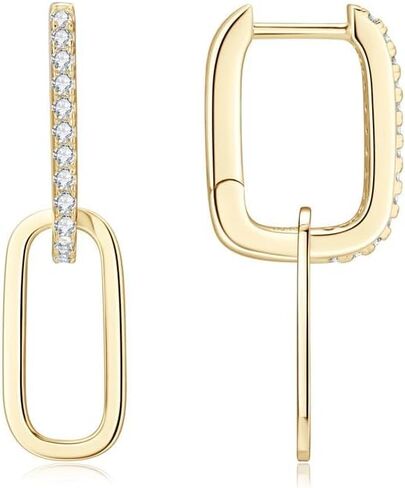 14K Solid Gold over S925 Silver 0.16 Carat Diamond Earrings, Round Cut Double-Ring Hoop Earrings for Women, Luxurious Design, Tassel Ear Adornments in Saudi Arabia